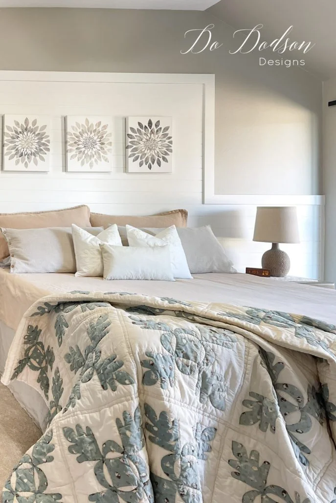 ! This is the most common way of how to display quilts in a home and probably the most popular. Believe it or not, there is no wrong way to display a quilt at the end of your bed. Obviously, the messy toss is my favorite. I like the lived-in look in my bedrooms. 