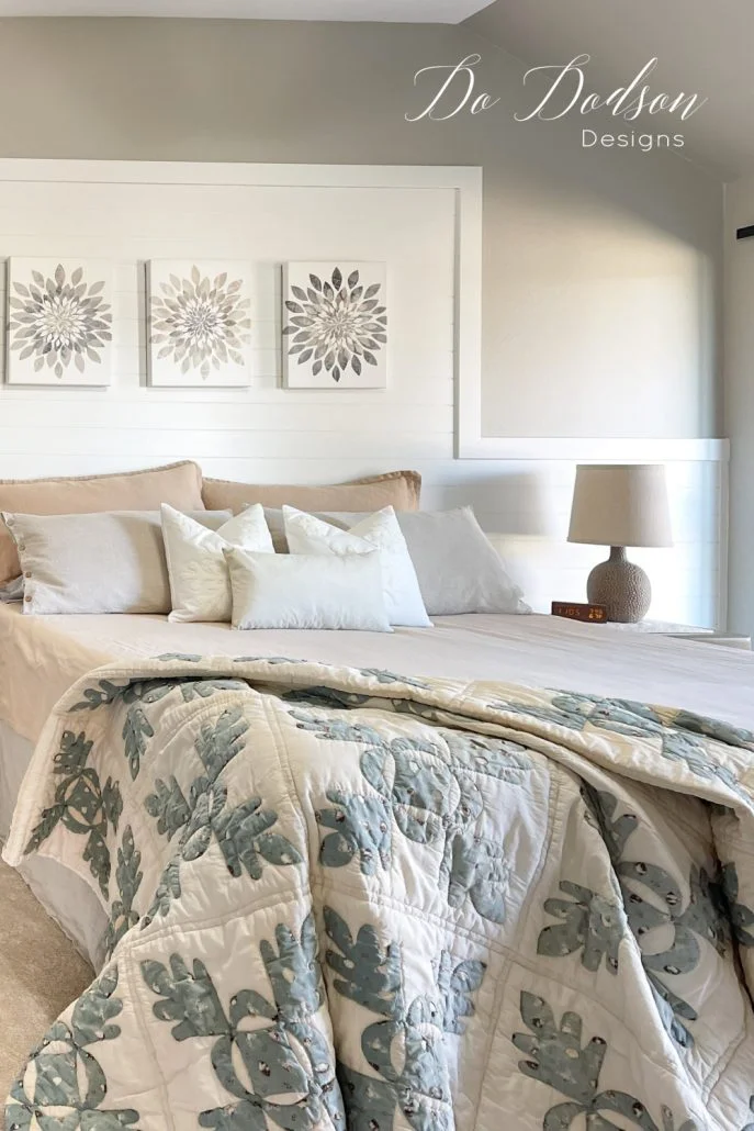 ! This is the most common way of how to display quilts in a home and probably the most popular. Believe it or not, there is no wrong way to display a quilt at the end of your bed. Obviously, the messy toss is my favorite. I like the lived-in look in my bedrooms.