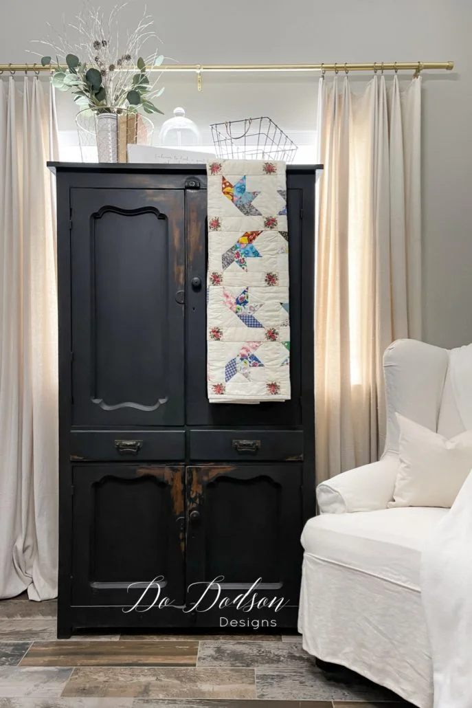 This may sound a little unusual, but I like to drape quilts over anything that looks stylish. Vintage furniture happens to be my thing, but you can also hang them from a wall.