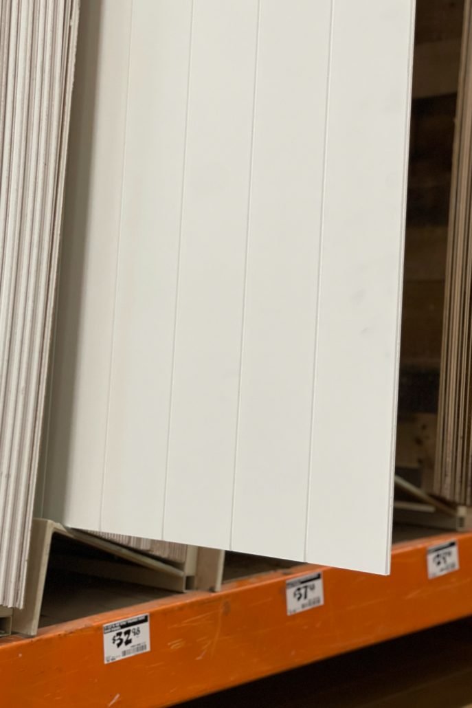 We found everything we needed at Home Depot for the shiplap paneling accent wall.