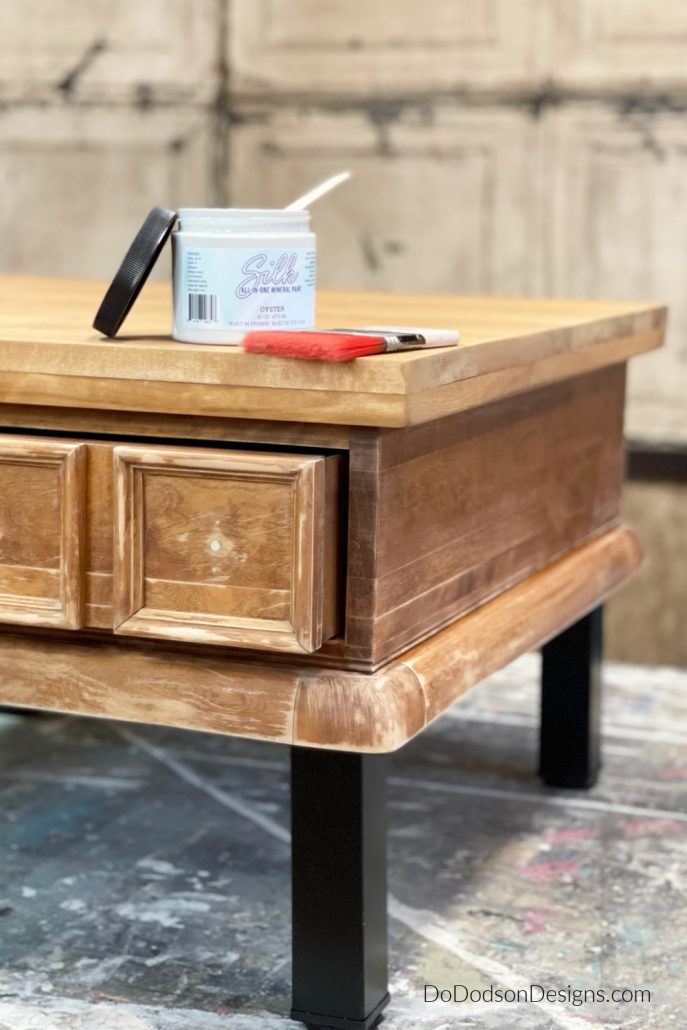 This coffee table makeover is getting a fresh, clean look with Silk All-In-One Mineral Paint.
