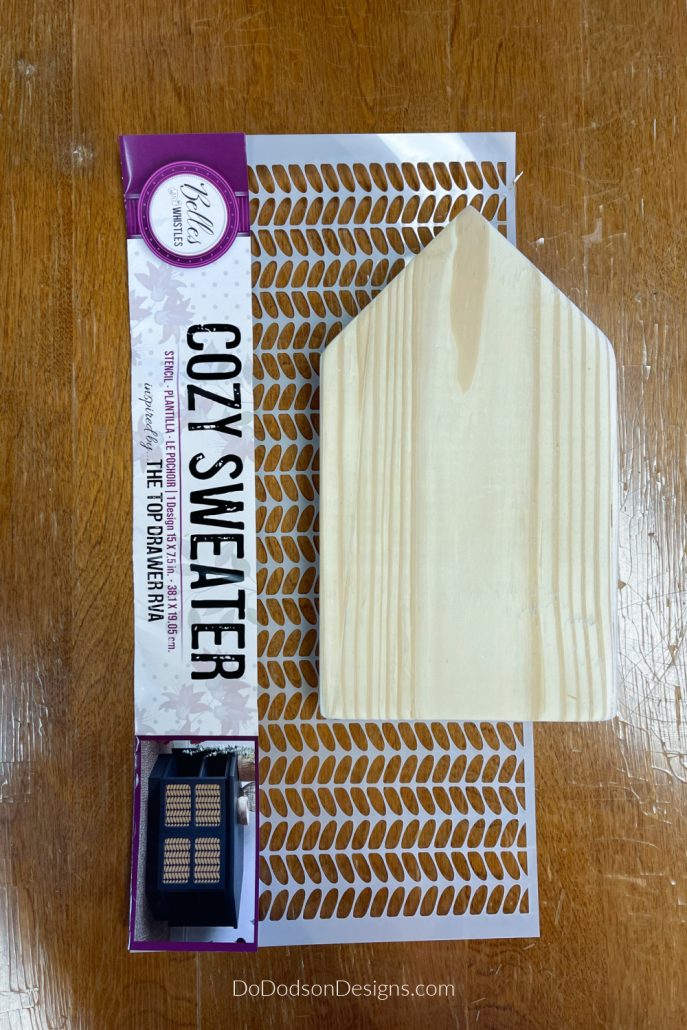 Today I'm using the NEW Belle's And Whistles stencil inspired by my friend Melissa from The Top Drawer RVA. I love the cozy feel of this pattern, and it makes a fun, whimsical brick look on these wood block houses. Well, I think it does.