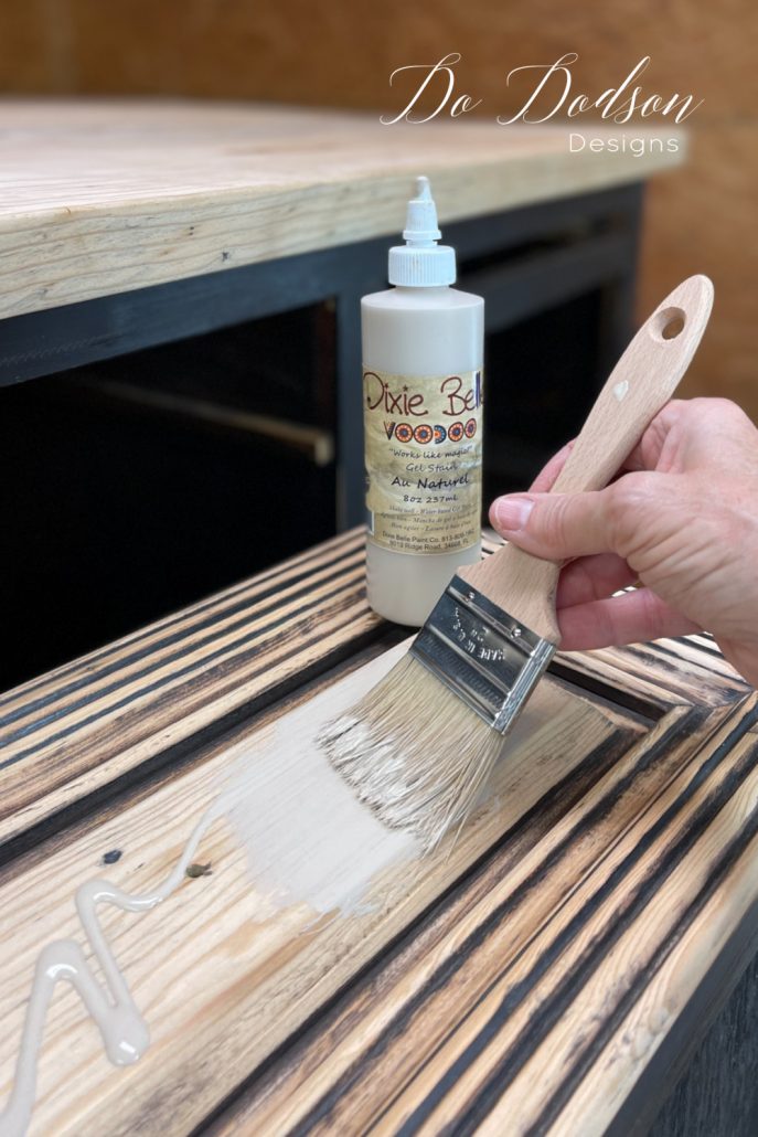 To get the natural raw wood look I was wanting, I applied an natural stain over the raw wood to even out the wood tones.