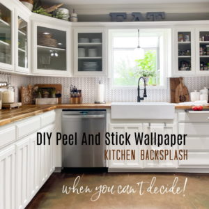 Try this easy DIY peel and stick wallpaper backsplash when you can't decide in your kitchen. It's a great alternative.