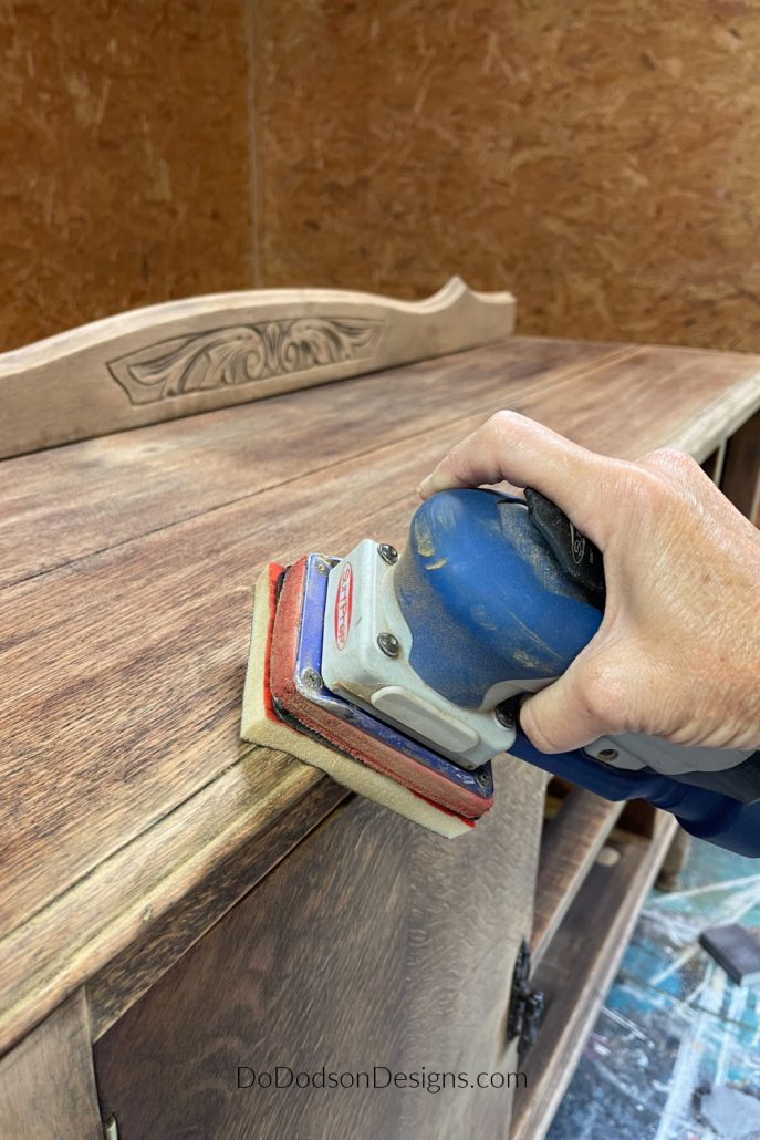 I used an electric sander to complete the natural wood finish.