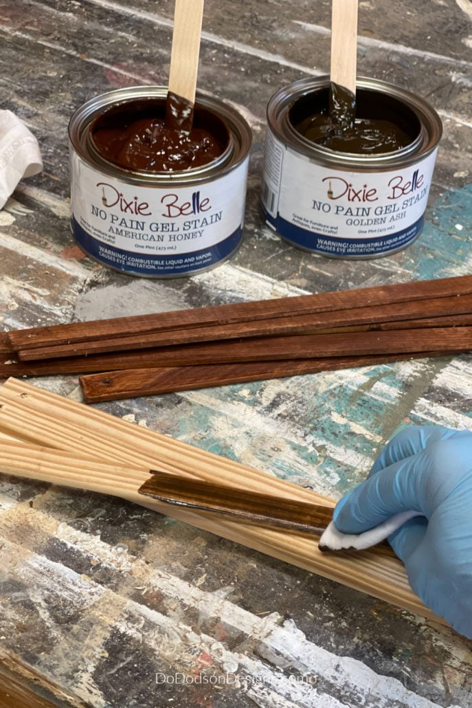 I used wood stain on the wood strips before assembling them into wooden stars.