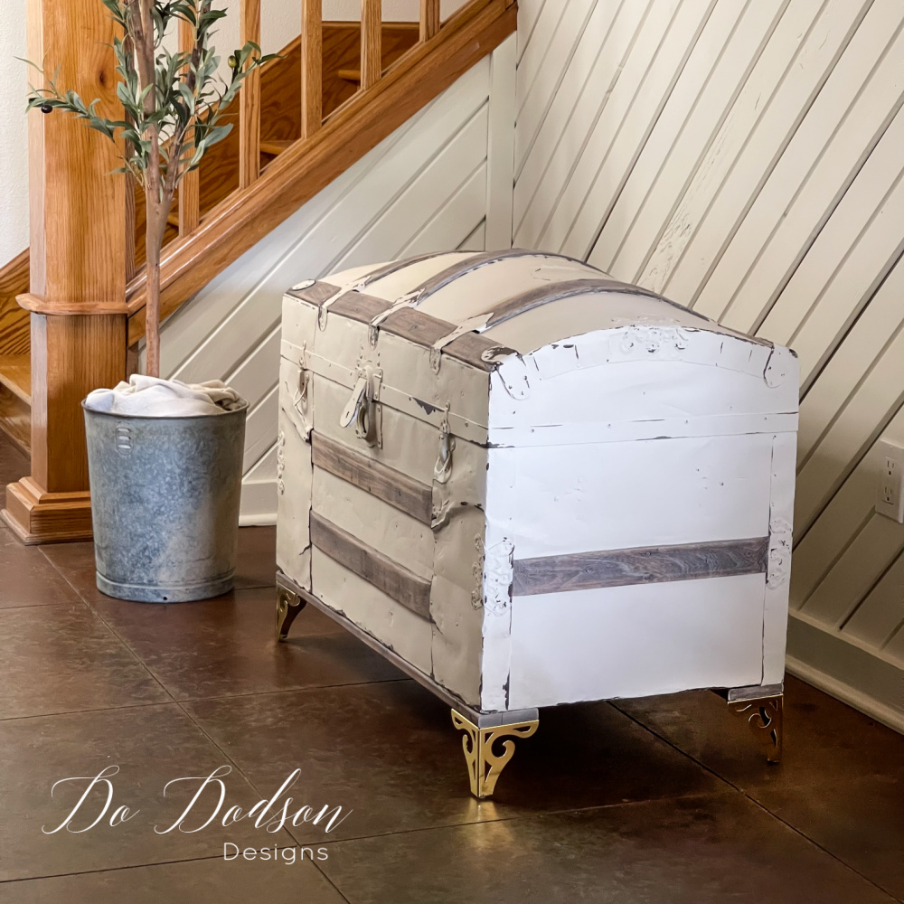 How To Paint Metal Furniture With A Brush (Steamer Trunk Redo)