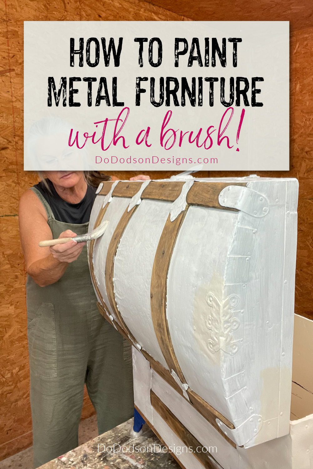 How To Paint Metal Furniture With A Brush (Steamer Trunk Redo)
