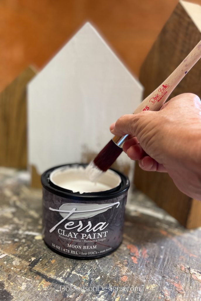 Adding Texture And Creativity To Scrap Wood Block Houses With Terra Clay Paint - Moon Beam