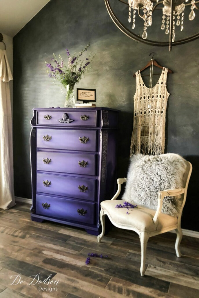purple painted dresser