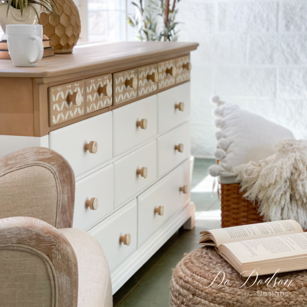 White And Natural Wood Dresser Makeover