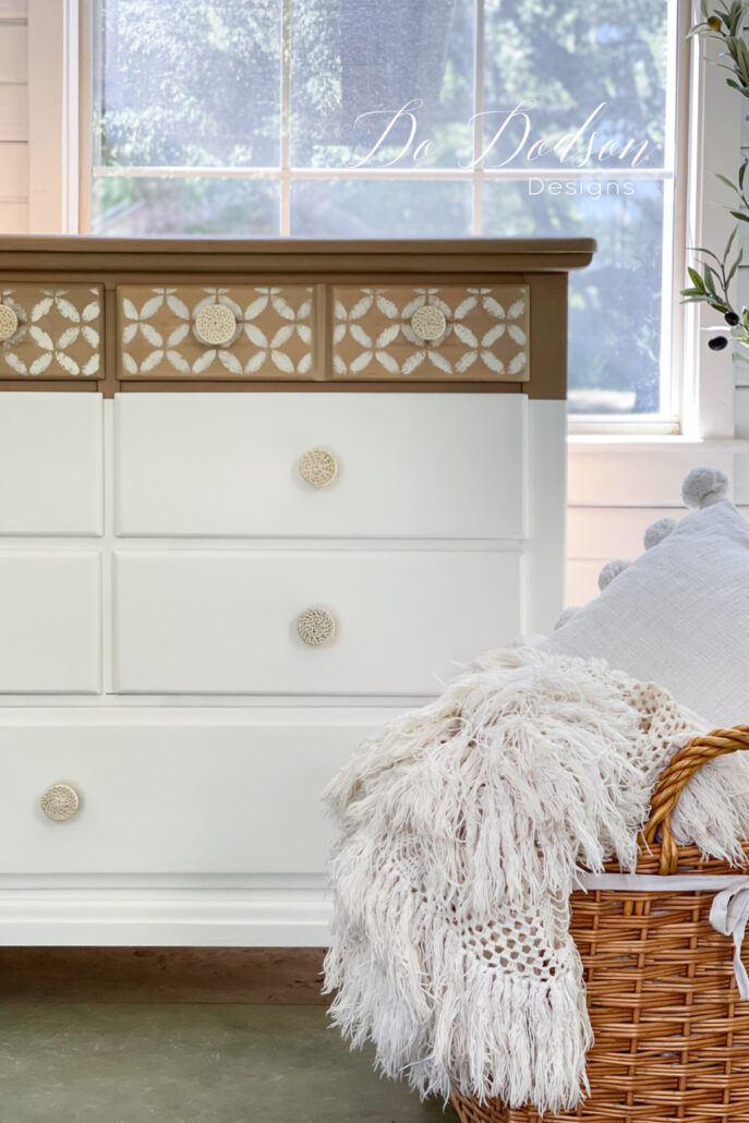 White And Natural Wood Dresser Makeover