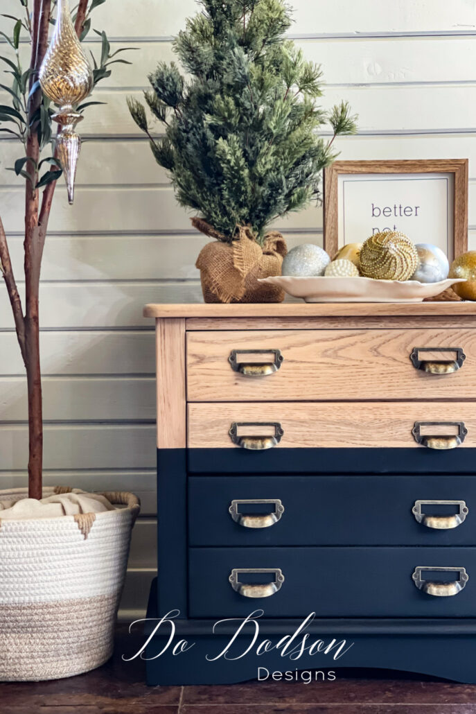 two toned wood dresser makeover