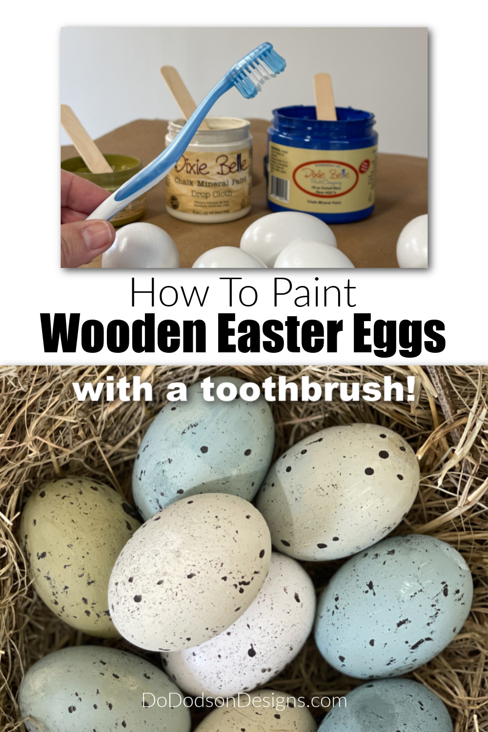 How To Paint Wooden Easter Eggs with a Toothbrush