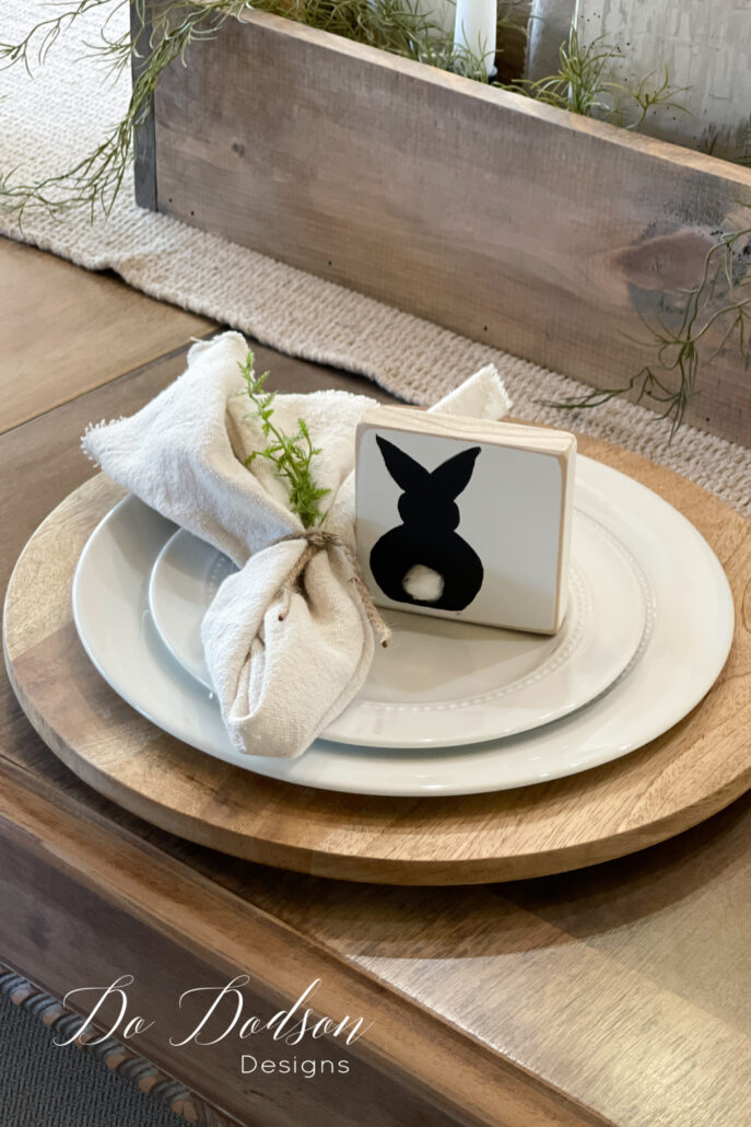 Wood Block Bunny staged on a plate 