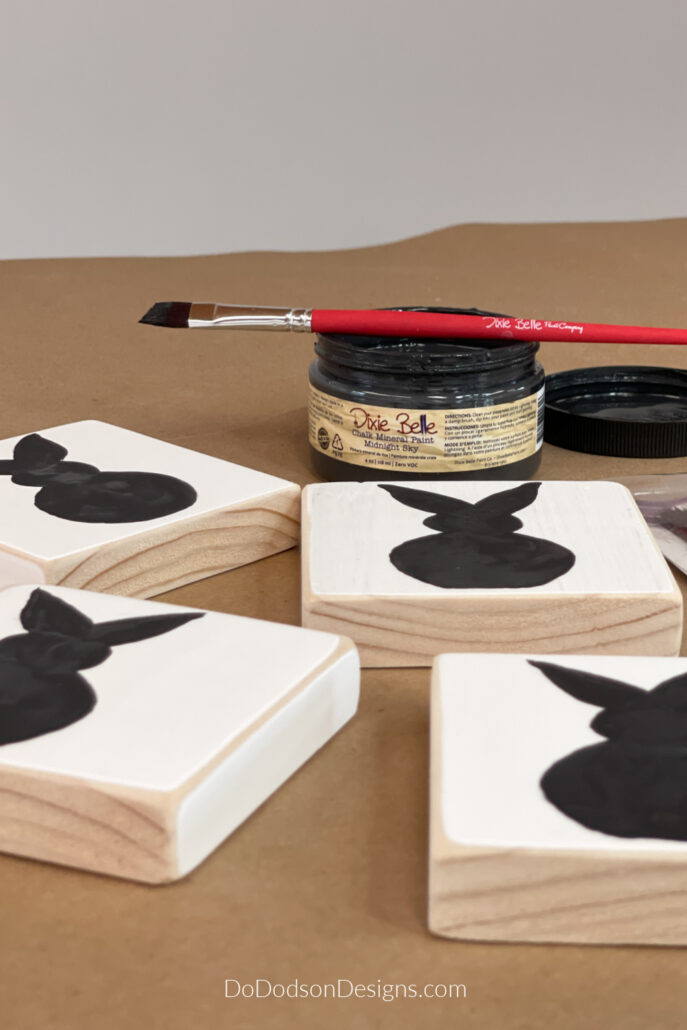 black and white wood block bunny