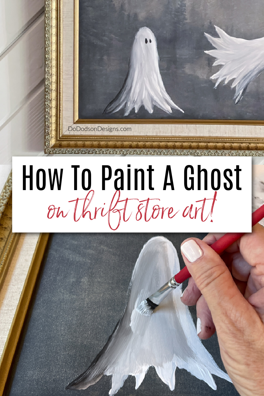 Easy Ghost Paintings On Thrifted Art For Halloween