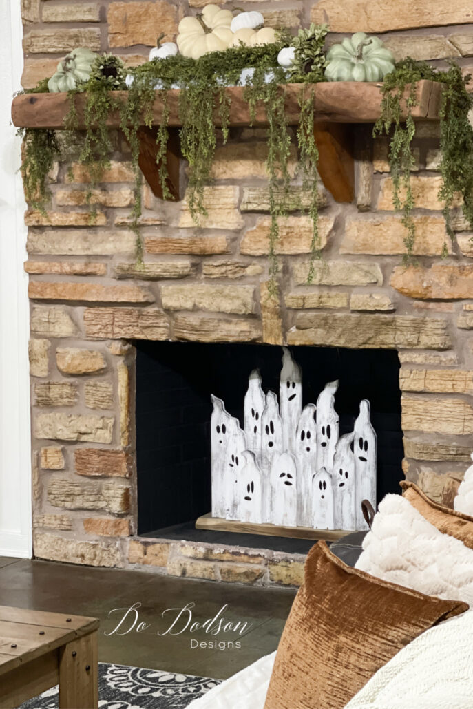 DIY Wood Ghost Fireplace Display