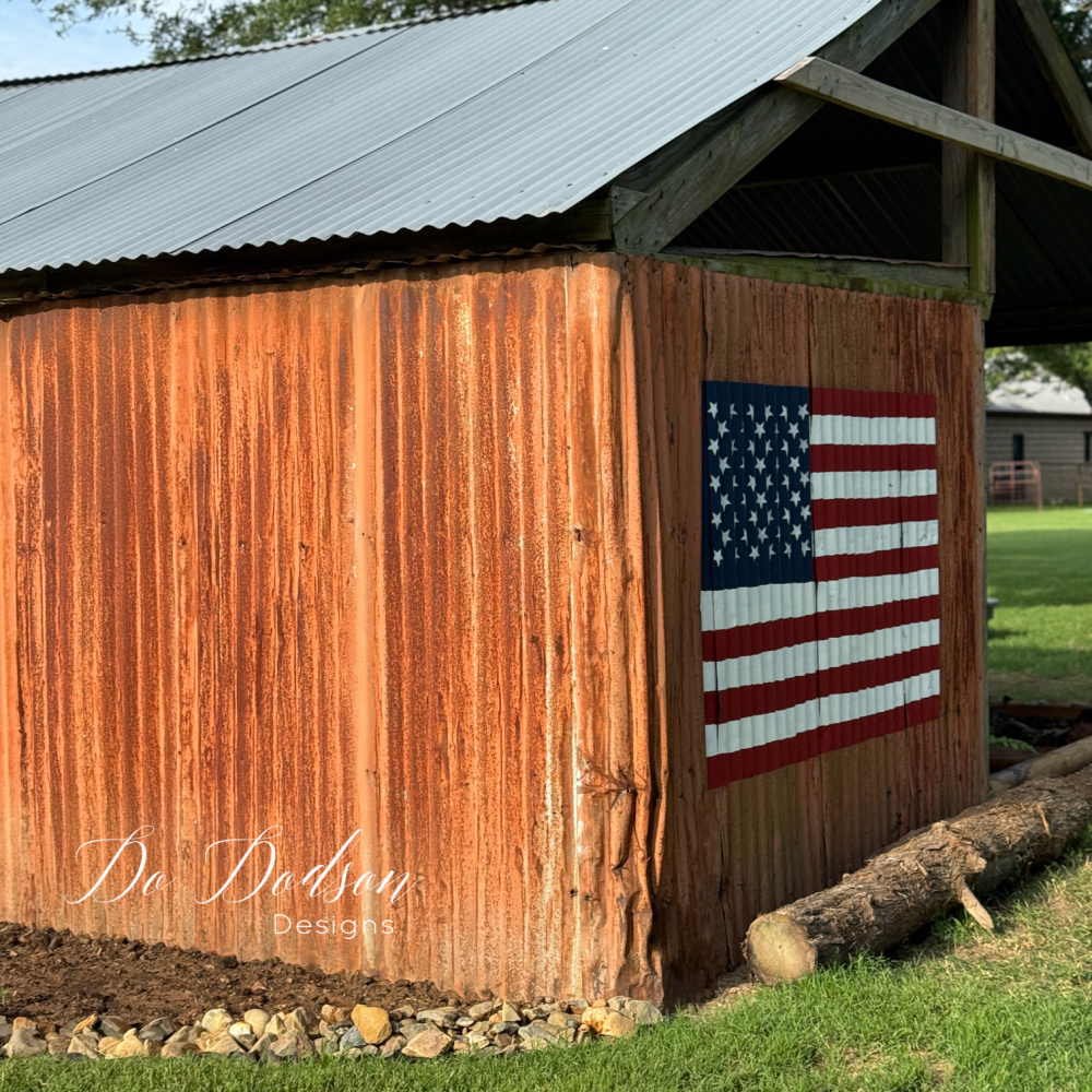 American Flag Painted On A Garden Shed