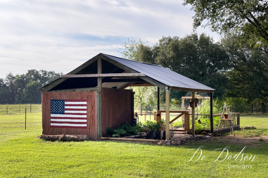Painted American Flag On Garden Shed