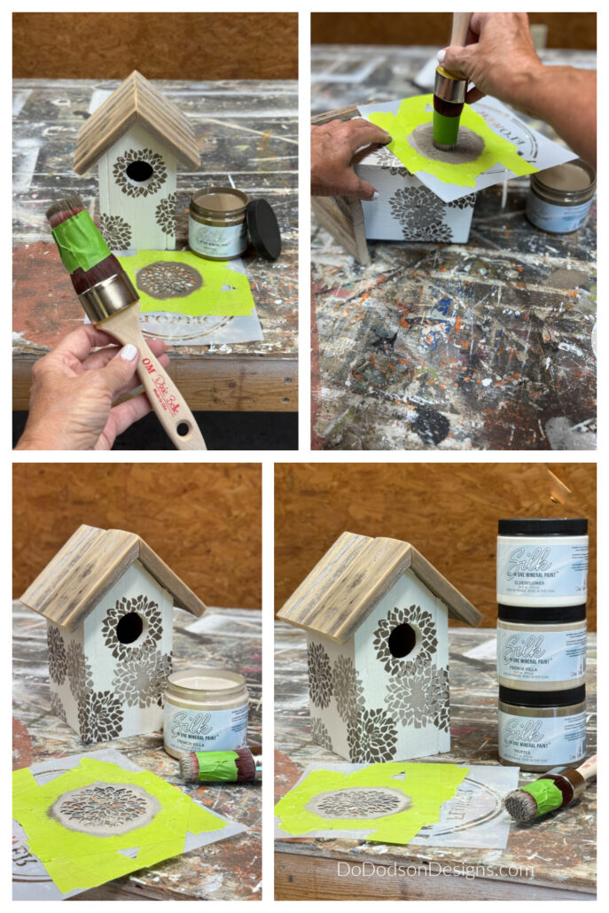 Overlapping Stencil Design On A Birdhouse