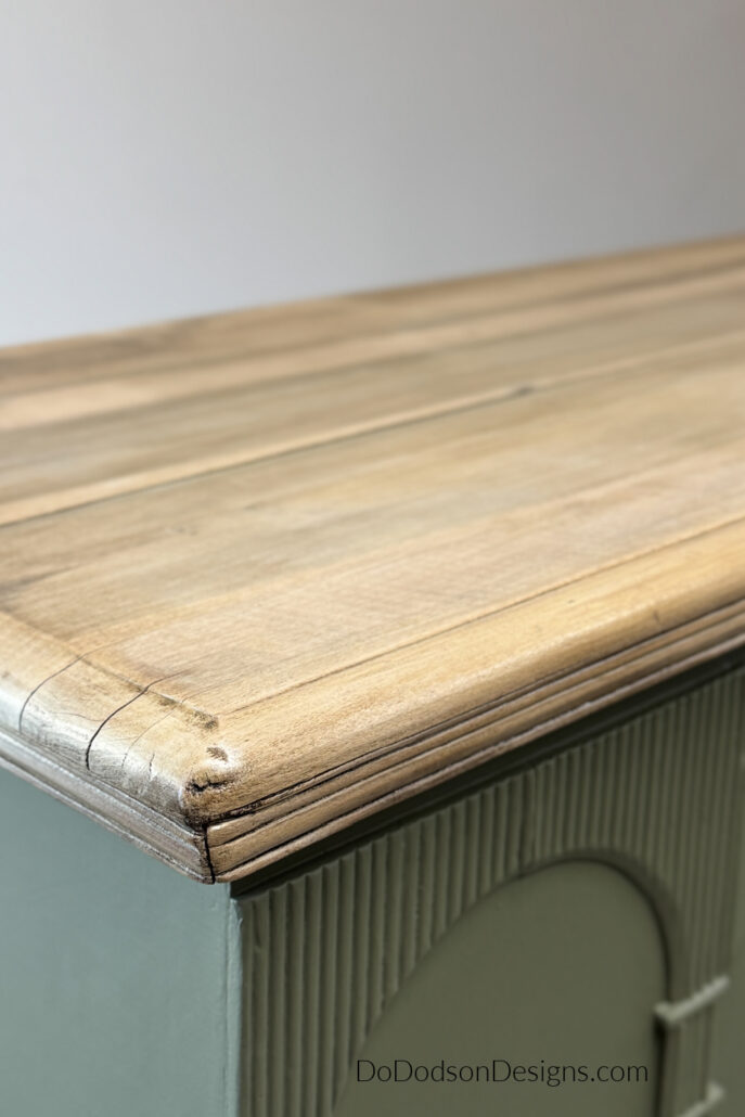 Natural stained wood painted green cabinet