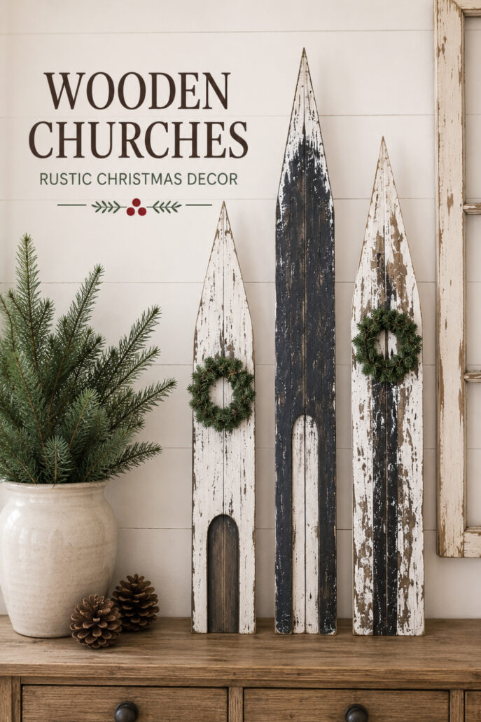 DIY Rustic Wooden Churches Christmas Decor