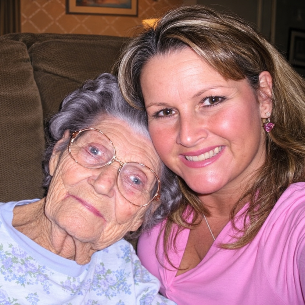 Do Dodson smiling cheek to cheek with her grandmother, who introduced her to painting as a child.